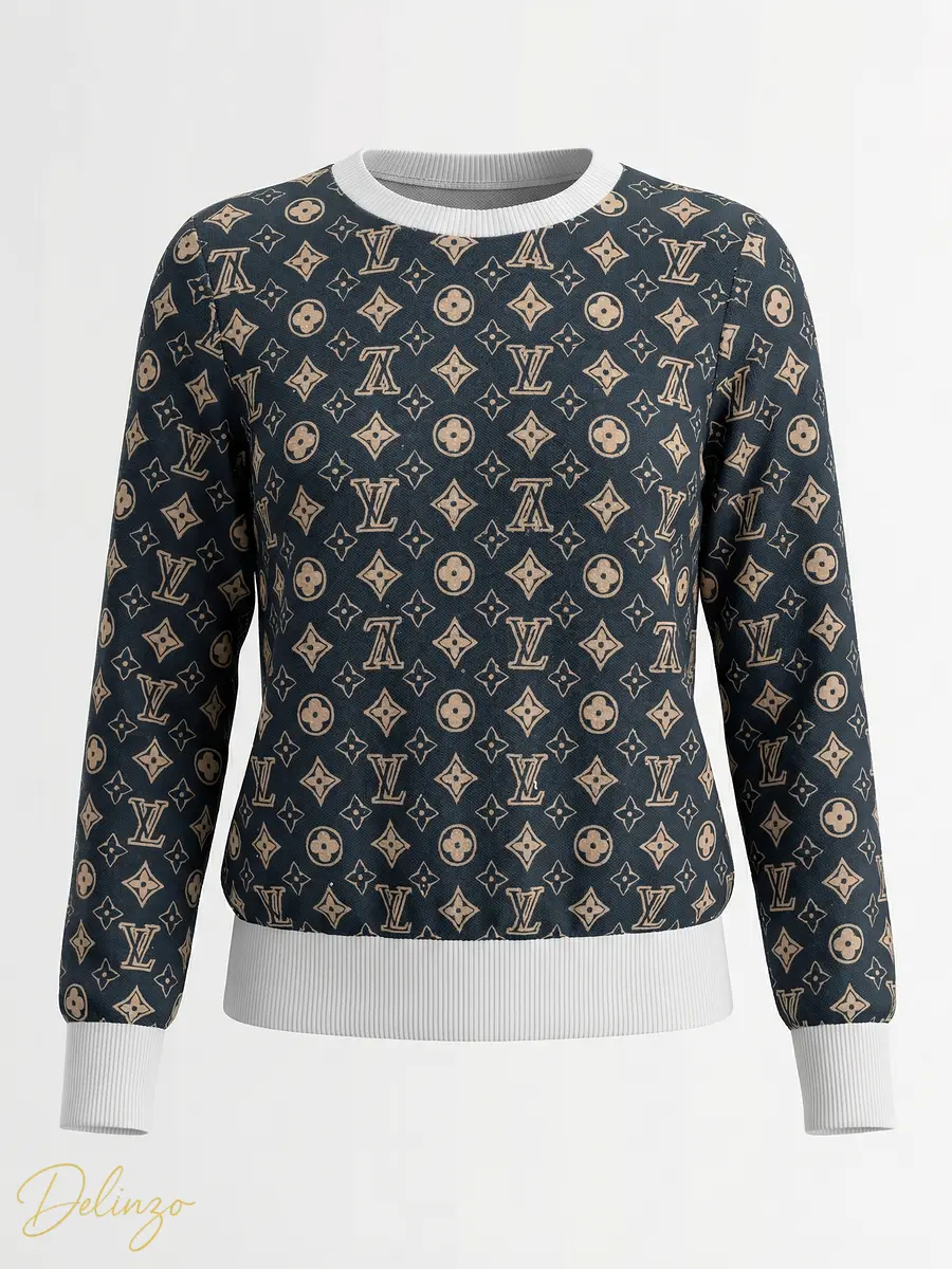 3D بلوز زنانه نخی Louis Vuitton مدل آستین بلند طرح لوگو LV - تصویر 1