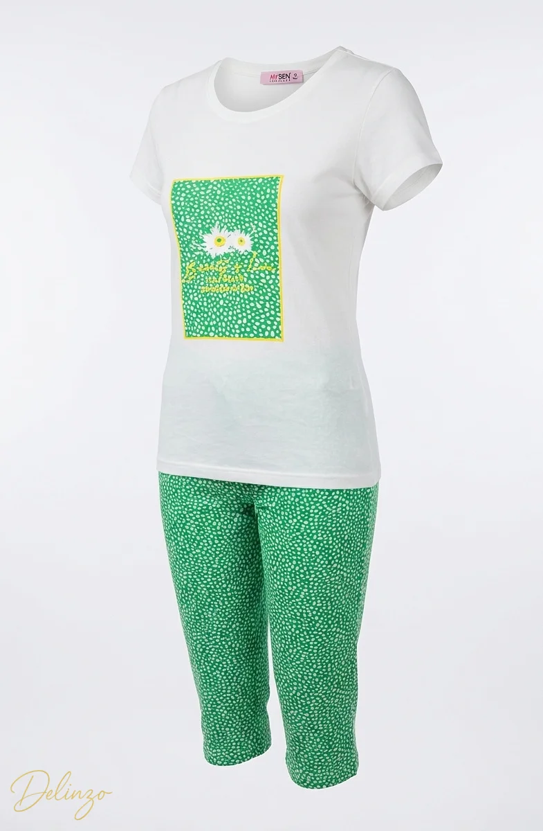 3D ست تیشرت و شلوارک زنانه MYBEN طرح بابونه و خالخالی - تصویر 1