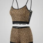 ست تاپ و شورتک زنانه MYBEN طرح پلنگی با لبه گیپور