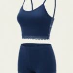 ست تاپ بندی و شورتک نخی MYBEN لبه گیپوری