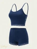 ست تاپ بندی و شورتک نخی MYBEN لبه گیپوری