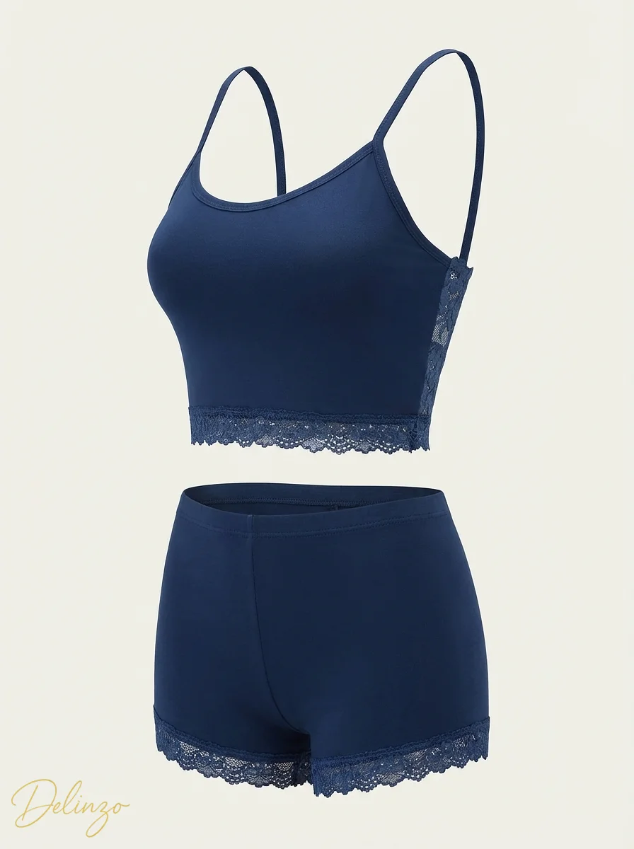 3D ست تاپ بندی و شورتک نخی MYBEN لبه گیپوری - تصویر 1