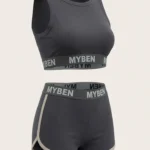 ست نیم‌تنه و شورتک زنانه MYBEN مدل اسپرت کش لوگودار