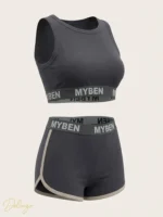 ست نیم‌تنه و شورتک زنانه MYBEN مدل اسپرت کش لوگودار