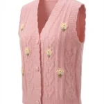 ژیله بافت زنانه دکمه‌دار طرح شکوفه و قلب برجسته