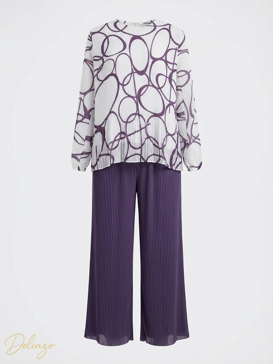 3D ست بلوز و دامنشلواری پلیسه LISSE طرح آبستره - تصویر 1