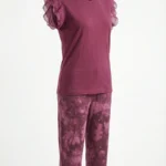 ست تاپ آستین‌کوتاه و شلوارک نخی MYBEN طرح ابر و بادی