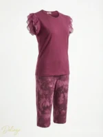 ست تاپ آستین‌کوتاه و شلوارک نخی MYBEN طرح ابر و بادی