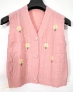 ژیله بافت زنانه دکمه‌دار طرح شکوفه و قلب برجسته - تصویر 9