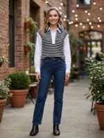 بلوز زنانه دوتکه‌نما Seul طرح راه‌راه با یقه و آستین پیراهنی - تصویر 2