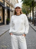 ست سوییشرت و شلوار زنانه ترک طرح لویی‌ویتون نگین‌دار - تصویر 3