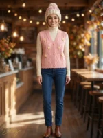 ژیله بافت زنانه دکمه‌دار طرح شکوفه و قلب برجسته - تصویر 2