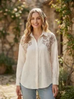 شومیز زنانه کرینکل Ayriss گلدوزی‌دار آستین بلند - تصویر 2