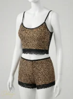 ست تاپ و شورتک زنانه MYBEN طرح پلنگی با لبه گیپور - تصویر 2
