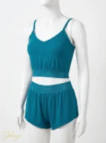 ست تاپ بندی و شورتک نخی MYBEN با لبه‌دوزی توری گل‌دار - تصویر 2