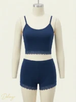 ست تاپ بندی و شورتک نخی MYBEN لبه گیپوری - تصویر 2