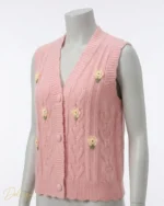 ژیله بافت زنانه دکمه‌دار طرح شکوفه و قلب برجسته - تصویر 5