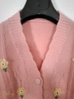 ژیله بافت زنانه دکمه‌دار طرح شکوفه و قلب برجسته - تصویر 11