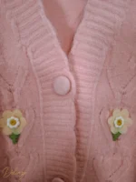 ژیله بافت زنانه دکمه‌دار طرح شکوفه و قلب برجسته - تصویر 12