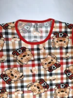 ست تاپ آستین‌کوتاه و شورتک نخی طرح Cat چهارخانه - تصویر 3