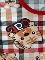 ست تاپ آستین‌کوتاه و شورتک نخی طرح Cat چهارخانه - تصویر 6