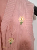 ژیله بافت زنانه دکمه‌دار طرح شکوفه و قلب برجسته - تصویر 6