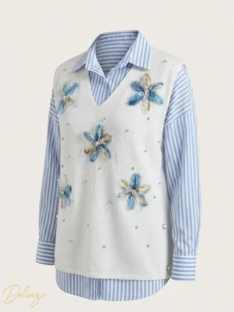 ست شومیز و جلیقه زنانه HATUN atila مدل گلدوزی سه‌بعدی