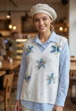 ست شومیز و جلیقه زنانه HATUN atila مدل گلدوزی سه‌بعدی - تصویر 2