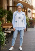 ست شومیز و جلیقه زنانه HATUN atila مدل گلدوزی سه‌بعدی - تصویر 3